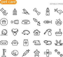 Fototapeta premium Pet Care Icons Supplies, Animals, Food, and Accessories