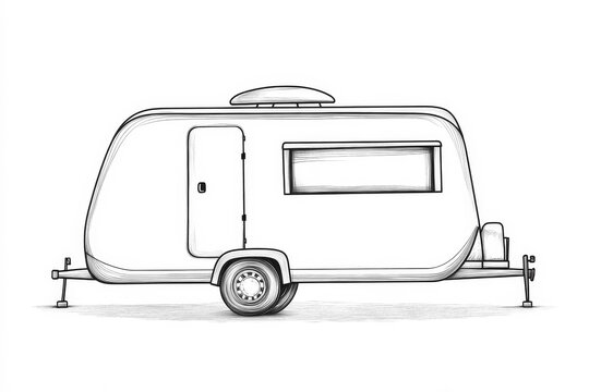 recommend clip art: Black and white line art of a caravan trailer illustration