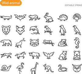 Wild Animal Line Icons Editable Stroke Vector Illustrations Set © Bappaditya Roy