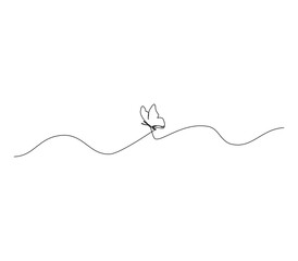 Obraz premium Butterfly in One continuous line drawing. Beautiful flying moth for wellbeing beauty logo and divider concept in simple linear style.