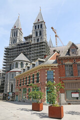 Obraz premium Cathedral and street in Tournai, Belgium