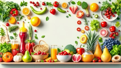 Fuel your body right.  Healthy eating guide with nutrition tips.  Visual feast, flat design.