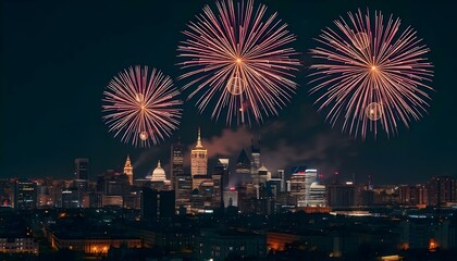 Fototapeta premium Fireworks over a city night.