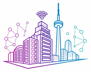 Obraz premium Urban architecture vector illustration of a city building silhouette with industrial design elements