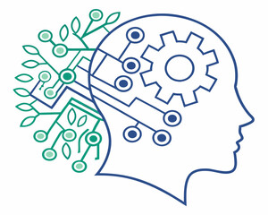 Human head with gears and cogs concept illustration of business teamwork and technology