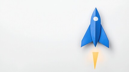 Blue Paper Plane and Business Strategy on White: Success, Innovation, and Solutions with Copy Space