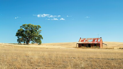 Fototapeta premium A simple Australian farmhouse in a dry outback landscape.