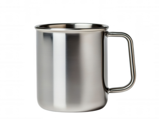 Stainless steel mug on a white isolated background.