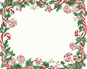 Obraz premium Festive border design featuring candy canes and holly for joyful holiday celebrations.