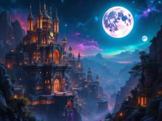 Fototapeta premium Lost Planet City's double exposure: A city caught in time, two realities collide.