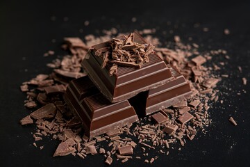 a chunk of dark chocolate on a black background