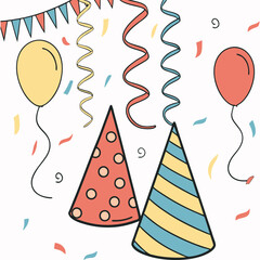 Obraz premium Festive Party Hats and Streamers Vector Art for Celebrations