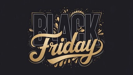 Fototapeta premium Luxurious Black Friday Design Showcasing Bold Black Letters, Elegant Gold Script, and Golden Splatter Details Set Against a Dark Background for a Stunning Sale Promotion