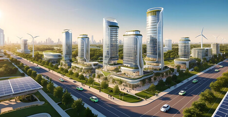 Eco-Friendly Smart Cityscape with Renewable Energy Sources and Electric Vehicles

