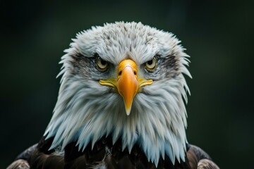Obraz premium Majestic bald eagle staring with intense gaze on dark background