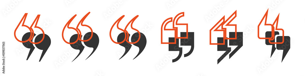 Fototapete a set of black quotation marks with red outlines on a white background. a collection of quotation ma