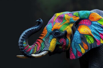 Obraz premium Colorful elephant showing trunk and painted head