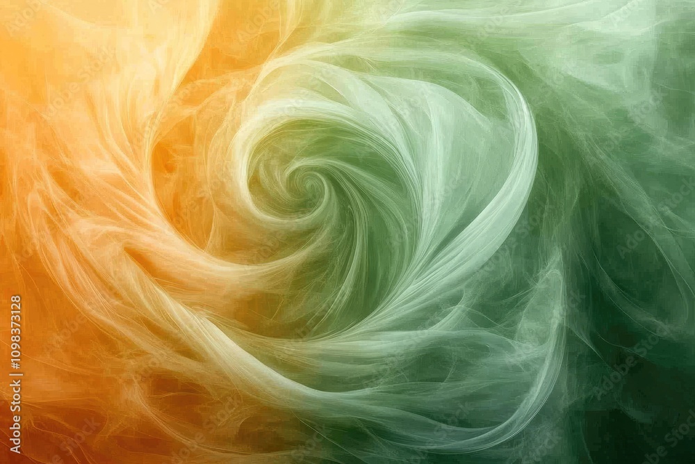 Poster abstract green and orange swirling smoke creating a mesmerizing vortex