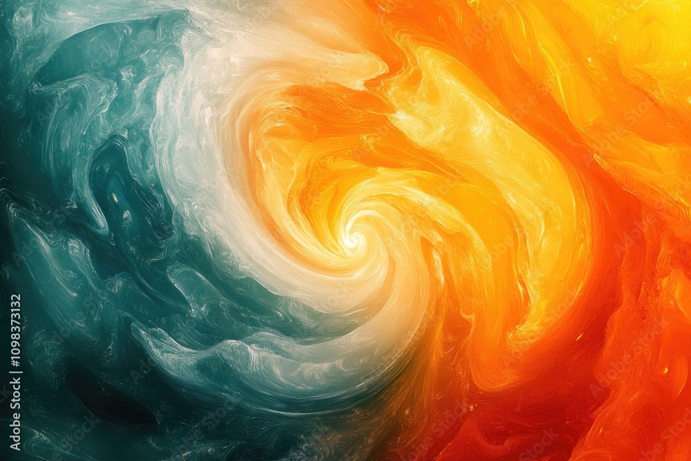 Poster abstract green and orange swirling smoke creating a mesmerizing vortex
