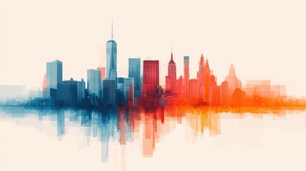 Obraz premium A vibrant, stylized skyline silhouette featuring a blend of blue and orange hues, reflecting a modern urban landscape.