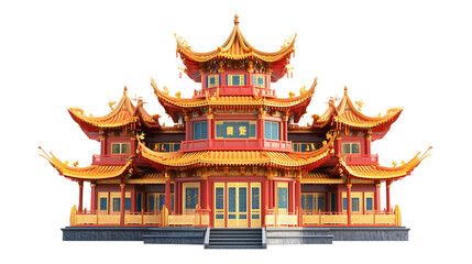 Fototapeta premium Chinese Home Architecture Isolated on Transparent Background 