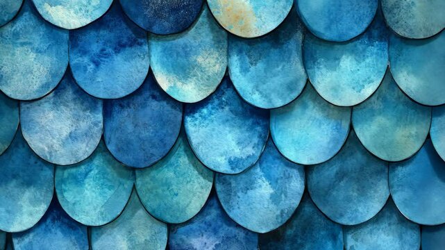 Turquoise blue mermaid scales. Watercolor of fish squama. Underwater seamless pattern. 4K Video