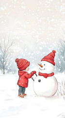 Obraz premium Happy time for children and snowman