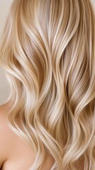 Fototapeta premium Close up view of flowing blonde hair styled in soft waves under bright lighting