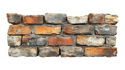 Old brick wall fragment. Transparent background. 