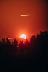 Obraz premium Setting sun and bright orange sky.