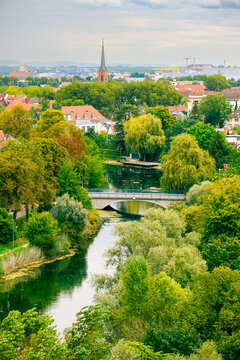 The city of Kehl, Germany viewed from above in Autumn