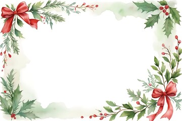 Fototapeta premium Watercolor winter frame with festive border, blank space for holiday greetings and text. 