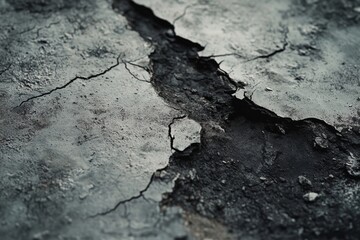A cracked surface revealing the dark earth beneath. The texture hints at decay and disrepair. This image captures a raw and natural feel. Generative AI.