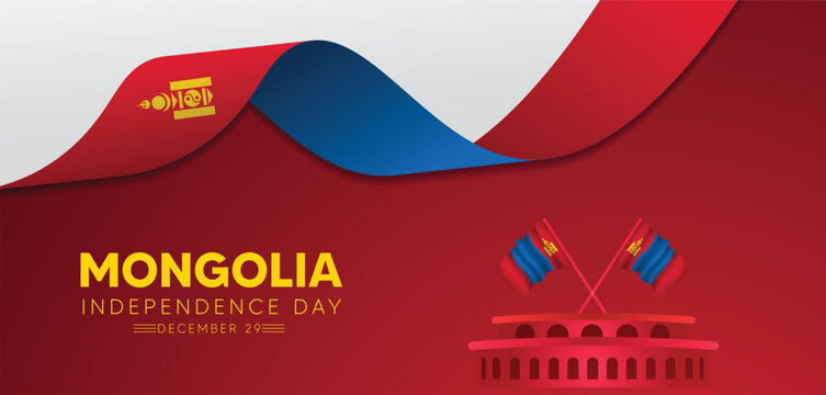 Mongolia Independence Day 29 December flag ribbon vector poster