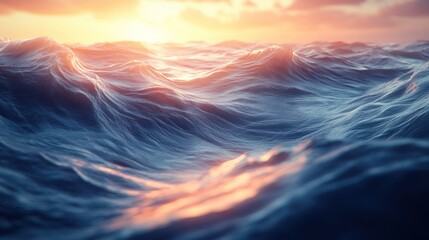 Obraz premium Golden light reflecting on the ocean waves at sunset.