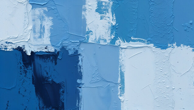 Blue painted abstract artwork featuring intricate textural detail.