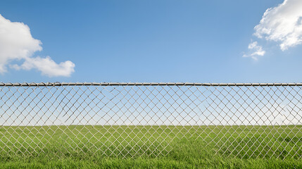 Chain-Link Fence Running Through a Vast Open Field &ndash; A Stark Contrast of Industrial Design and Natural Landscape