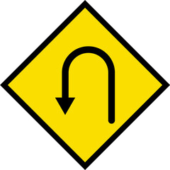 Abstract geometric yellow U-turn ahead road traffic signal icon design 