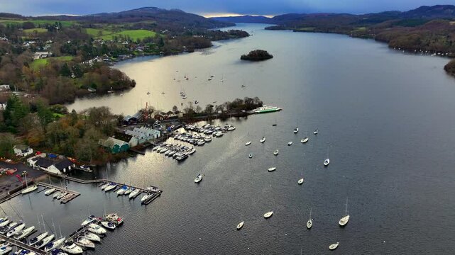 Autumnal aerial video of Wendemire lake in Cumbria - United Kingdom. 