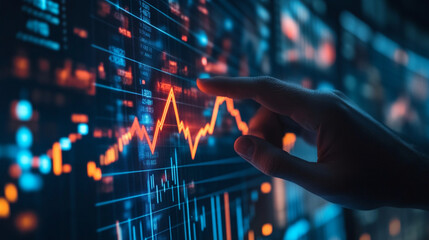 Detail of a stock market chart with data highlighted on a digital interface showing economic trends and projections.