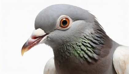 Obraz premium Elegant pigeon isolated on a pristine white background, showcasing intricate feather details, subtle gray tones, and a calm demeanor, ideal for design projects, educational use, or wildlife
