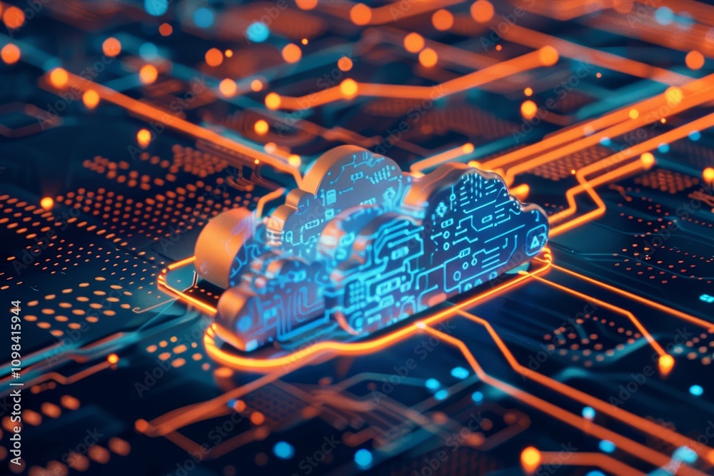 Poster a visual representation of cloud computing symbolizing its pivotal role in the future of the interne