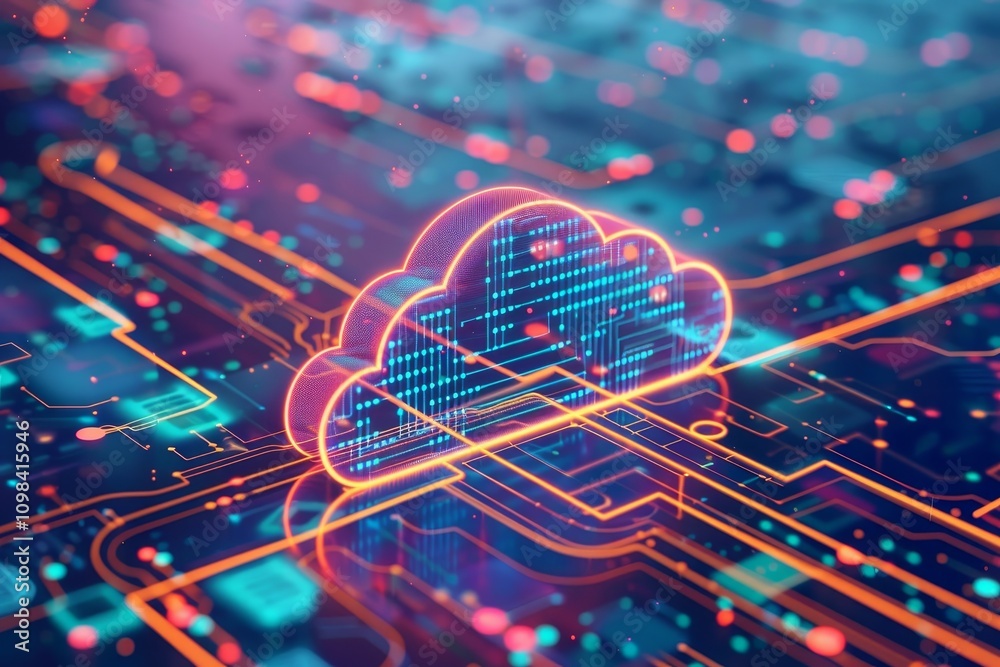 Poster a visual representation of cloud computing symbolizing its pivotal role in the future of the interne