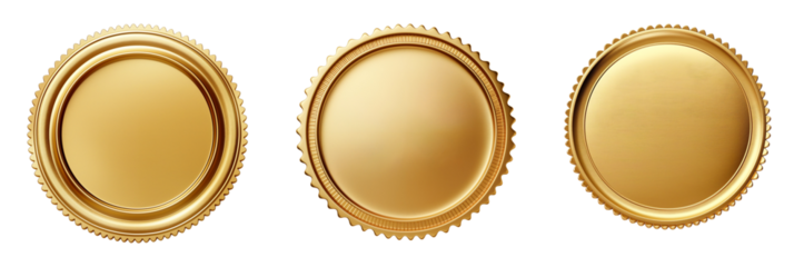Shiny gold seal with rounded edges isolated on white background or transparent background, png clipart die-cut