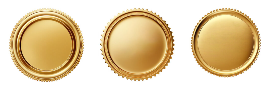 Shiny gold seal with rounded edges isolated on white background or transparent background, png clipart die-cut