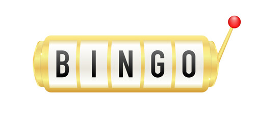 Bingo slot icon. Golden slot machine wins the Bingo.  Lottery game. Casino jackpot. Vector illustration