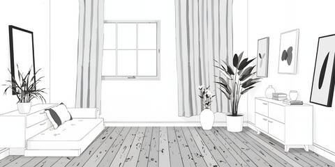 Serene minimalist room sketch.