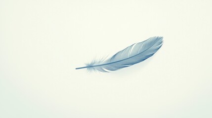 Obraz premium A delicate blue feather rests gently against a soft, light background, showcasing its intricate details and ethereal beauty.