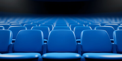 Obraz premium Row of Bright Blue Stadium Chairs – Vibrant, Comfortable Seating for Spectators in a Sports Arena