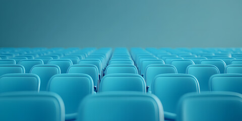 Fototapeta premium Row of Bright Blue Stadium Chairs – Vibrant, Comfortable Seating for Spectators in a Sports Arena